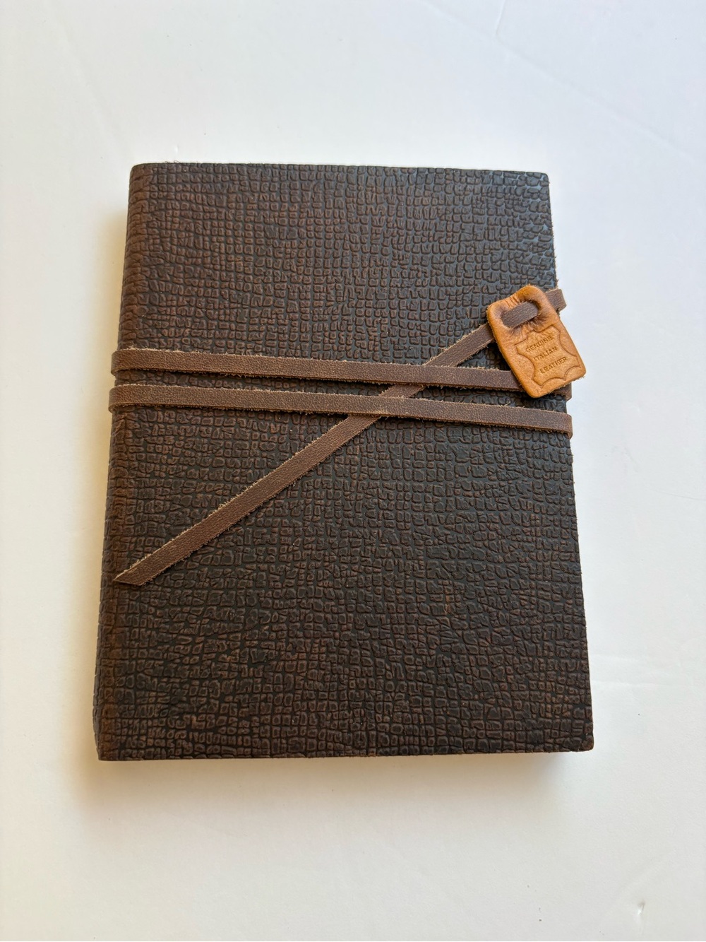 Brown Textured Wrap Journal with Leather Tag and bound - Unbranded